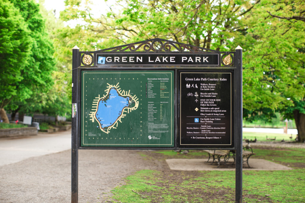 Green Lake Park Sign with a park map
